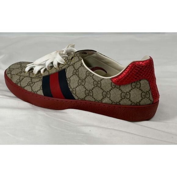 New Gucci Ace GG Supreme Web Red Beige Shoes Size 11.5 US (367274)
